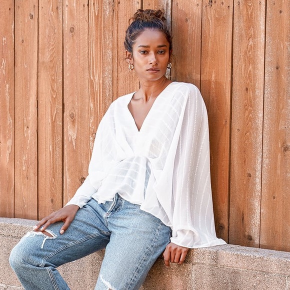 NWOT White Striped Long Sleeve Top - Picture 7 of 10